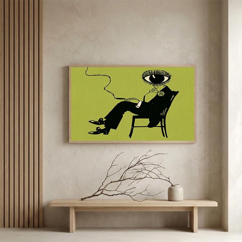 Home Bar Set - ภาพวาดสีน้ำมันแนววินเทจลายคนแปลกตาพร้อมดวงตาแปลกประหลาด ภาพตกแต่งผนังลายเพชรแบบนามธรรมเหนือจริง ชุดภาพพิมพ์ตกแต่งบ้านและบาร์สไตล์สวยงาม