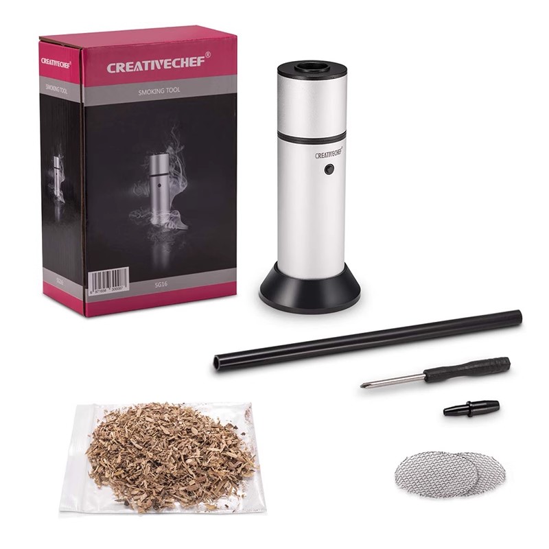 Smoking Gun Kit - 1 ชุดอาหารเย็นควันเครื่องกําเนิดไฟฟ้าแบบพกพาโมเลกุลอาหารปืนสูบบุหรี่เนื้อ Burn Smokehouse ทําอาหารสําหรับย่างบาร์บีคิวสูบบุหรี่ Barware