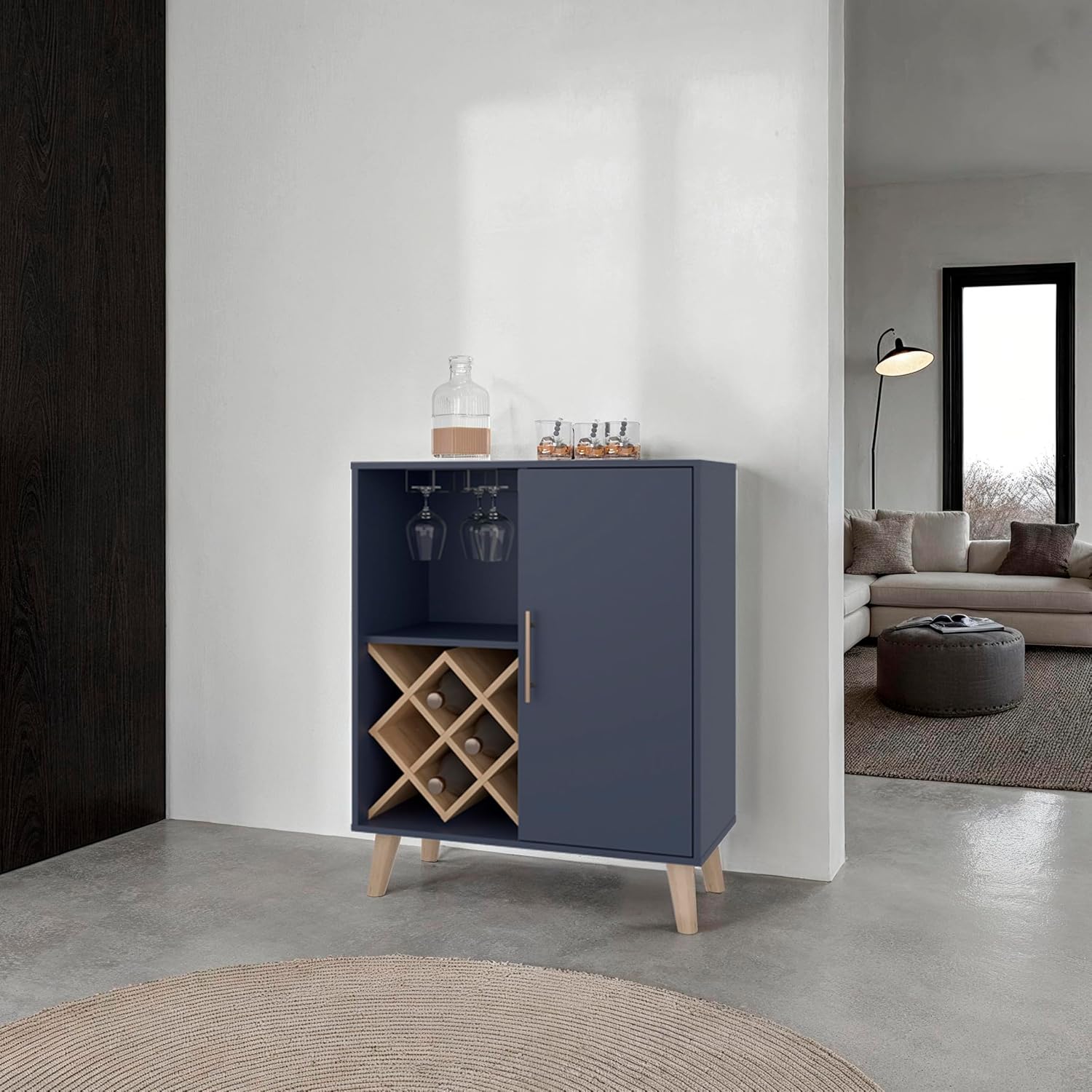 ตู้บาร์ไม้โอ๊คสีน้ำเงิน 4 ชั้น - Home Bar Shelves บทวิจารณ์และราคา
